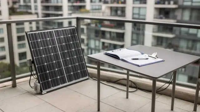 Balkon mit PV-Anlage und Mietvertrag zur Vermieterzustimmung für PV-Anlage
