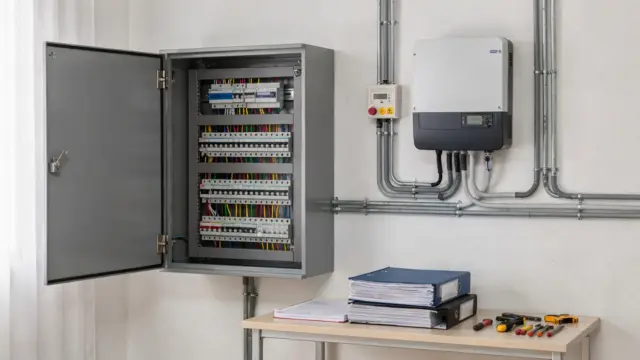 Zählerschrank und Wechselrichter in einem Hauswirtschaftsraum für eine Photovoltaikanlage