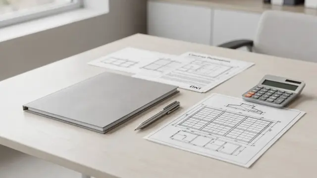 Vertragsunterlagen für einen PV-Vertrag mit Stift, Rechner und Unterlagen zur Beauftragung