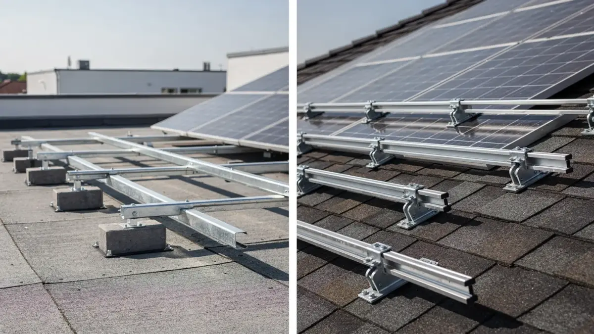 PV-Montage auf Flachdach und Schrägdach mit Montagesystemen und Solarmodulen